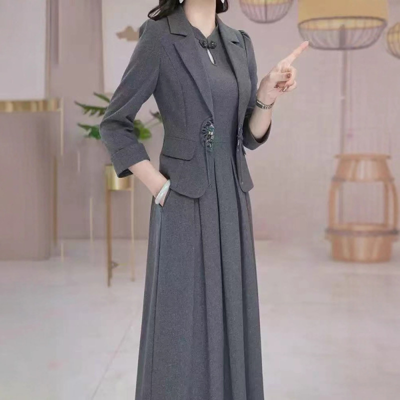 高级感优雅套装女秋季长袖西装外套连衣裙收腰显瘦两件套气质女装|undefined