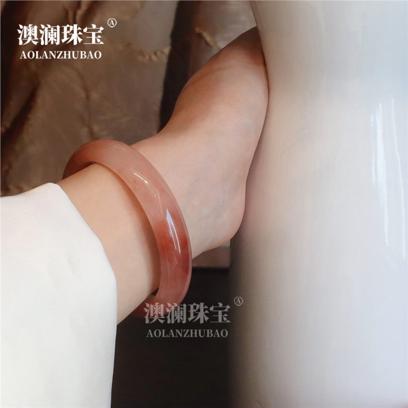 天然金丝玉桃花酿手镯粉色胖圆条手镯高级感美人镯飘花手镯批发|undefined