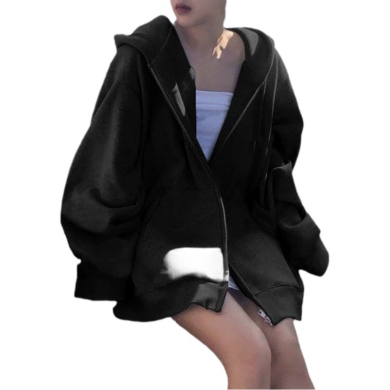 Lazy Style Jacket Новое поступление, Осень-зима, кардиган на молнии, универсальное Свободное пальто больших размеров с интернет-знаменитостями, Женский Топ