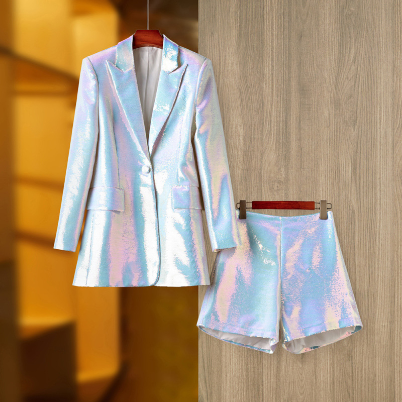 Spring and Autumn Sequined Mid-Length Tops Blazer Shorts Bling Bling Colorful Sequined Pants Ready in Stock