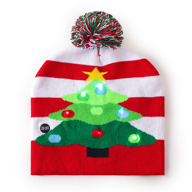 Spot año nuevo sombrero de Navidad transfronterizo con luz LED luz invierno cálido lana jacquard sombrero de Navidad de punto
