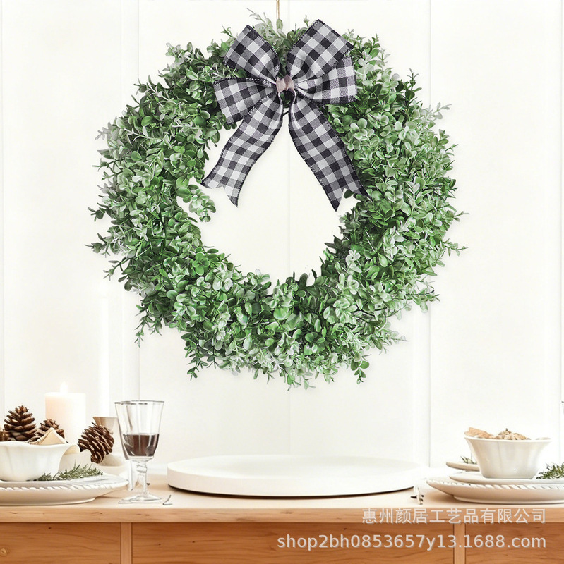 Cross-Border Dropshipping Popular Artificial Bowknot Eucalyptus Wreath Home Outdoor Garden Decoration Artificial Greenery