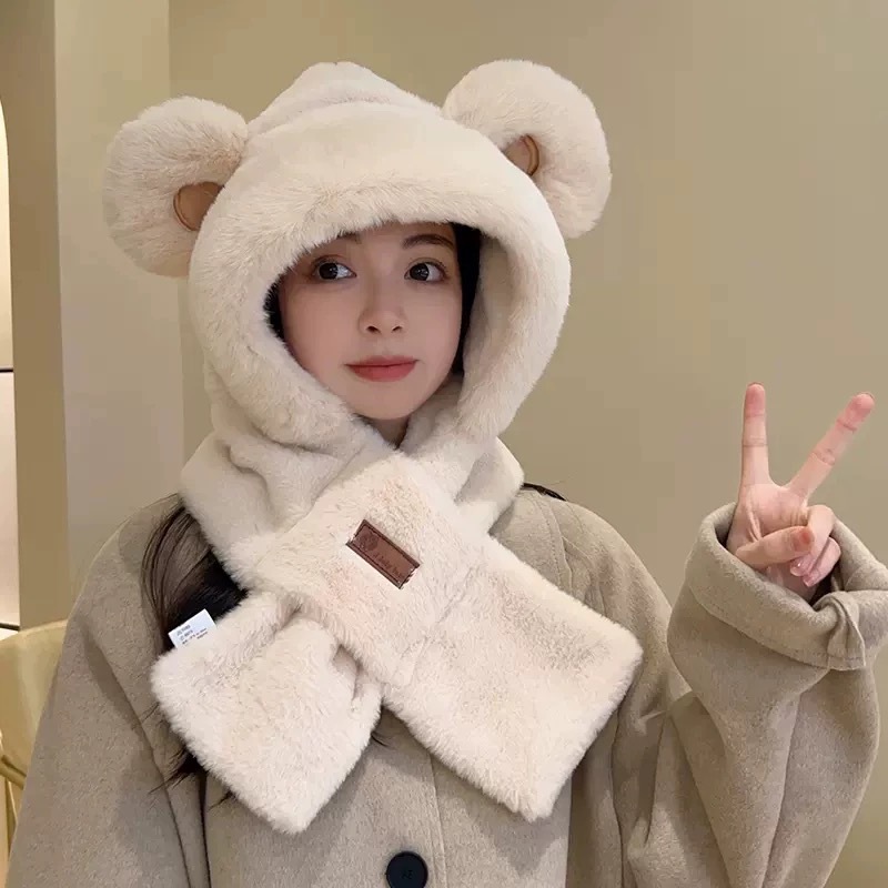 ぬいぐるみクマの帽子女性のための秋と冬 2025 新しいかわいい顔が見える小さな防風暖かい耳保護多用途プルオーバー帽子