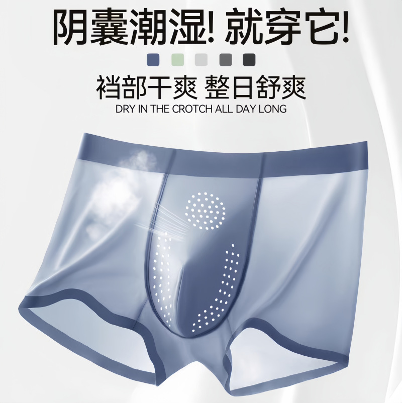 아이스 실크 무봉제 남성 사각팬티, 대형 사이즈 속옷, 통기성 구멍, 항균 가랑이, 젊은 남성용 팬티, 음낭 습기 방지