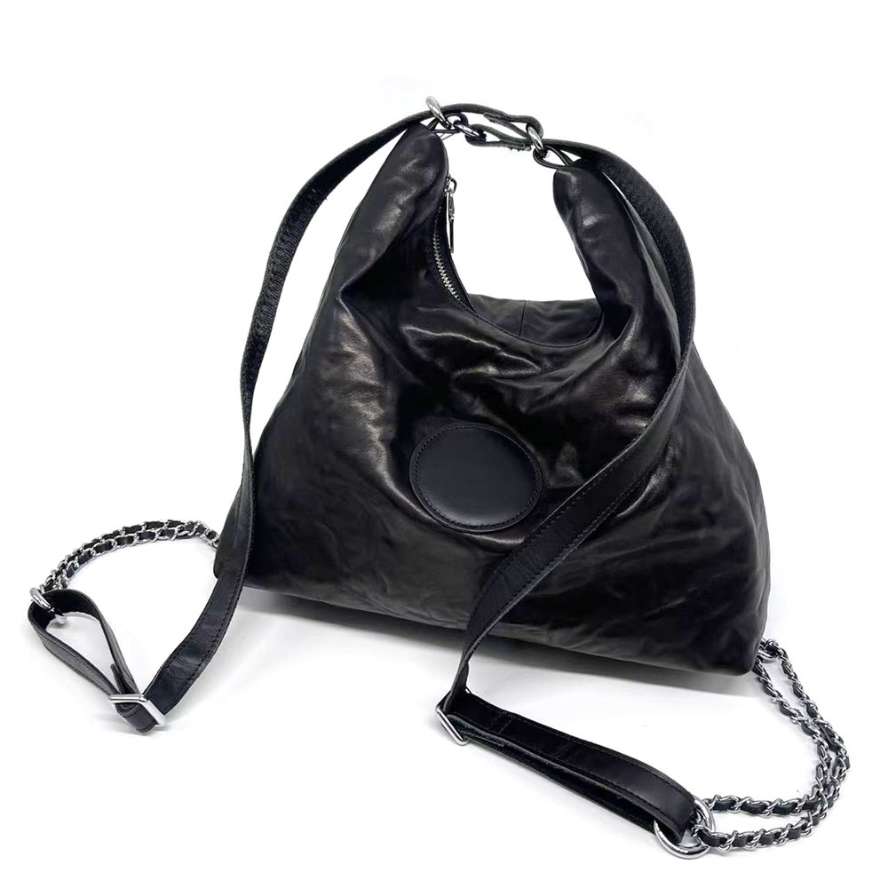 Leather Tanned Cowhide Shoulder Bag, Commuting Tote Bag, Versatile Double Backpack, Black_voghion.com