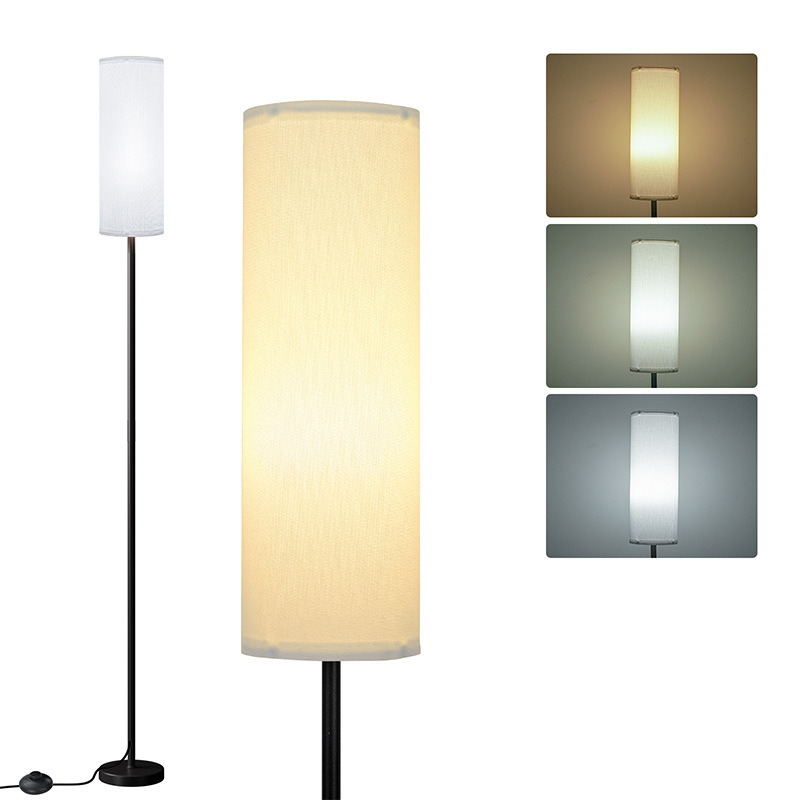 Lámpara de Pie de Tubo Largo de Hierro y Tela, Luz LED, para Sala de Estar y Dormitorio