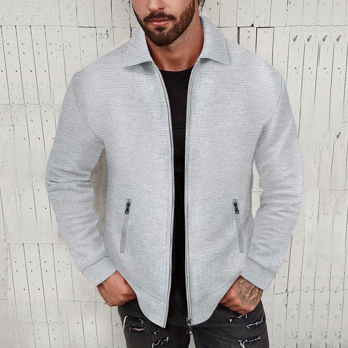 Men's Solid Colour Casual Jacket With Pockets And Zipper Spring_voghion.com