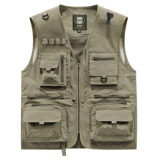 Outdoor Men's Multi-Pocket Vest Workwear Shoulder Mountaineering Fishing Photography Vest Casual Multifunctional Mesh Breathable