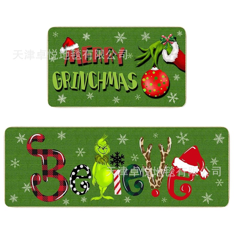 クロスボーダークリスマスグリンチフロアマットキッチン吸水・吸油フットマットホリデーデコレーションカーペット玄関ドアマット|undefined
