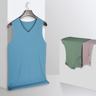 Ice Silk seamless vest men's summer thin inner wear solid color sports waistcoat bottoming quick-drying fitness hurdle undershirt