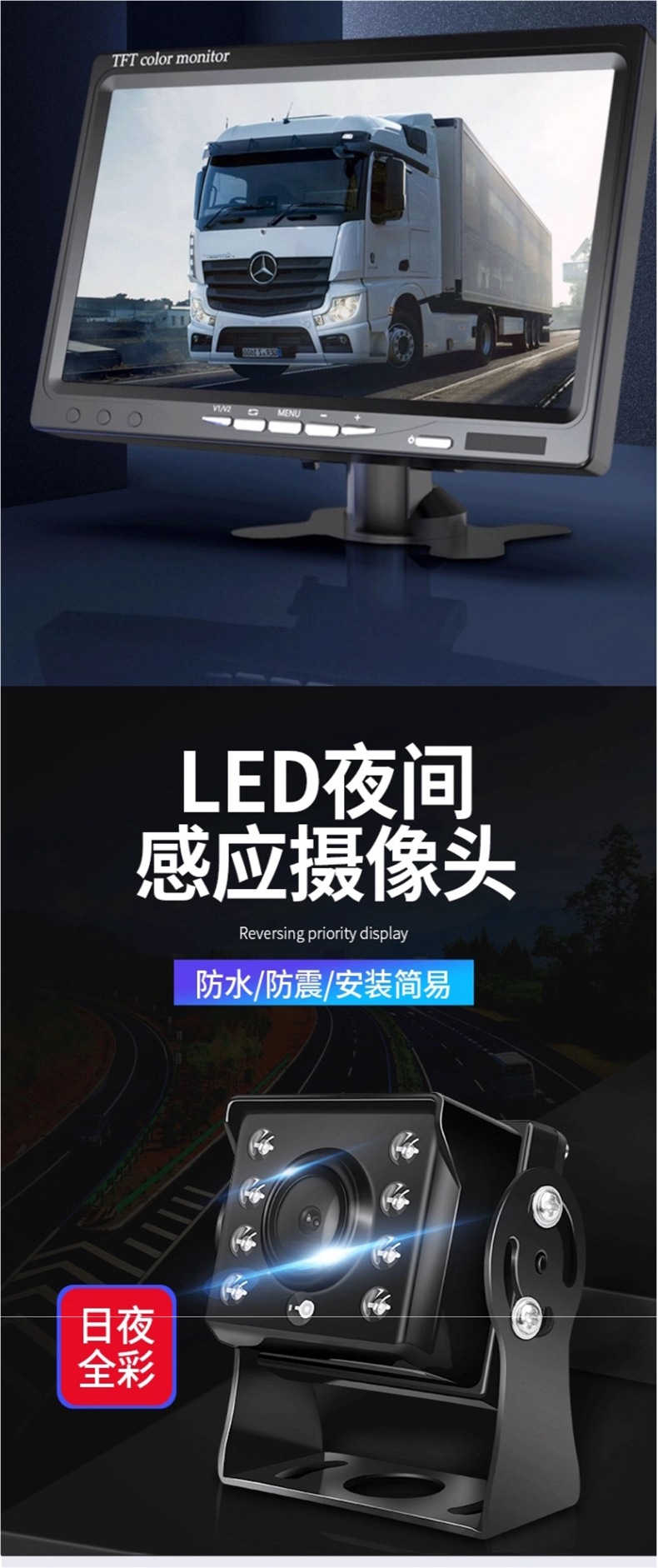 Truck Reversing Image Display 12V24 Vehicle-Mounted High-Definition Night Vision Harvester Passenger Car Four-Way Monitoring Recorder