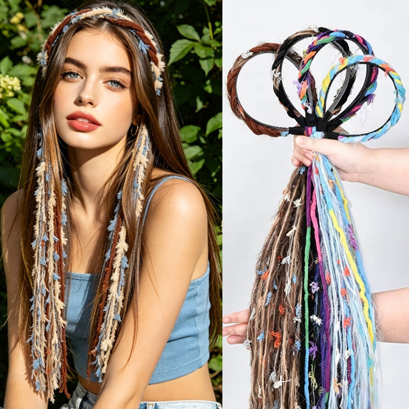 Headband Style with Colorful Tassels, Exotic Xizang Hair Accessory, Retro Maillard Style Hairband, Faux Braided Hair