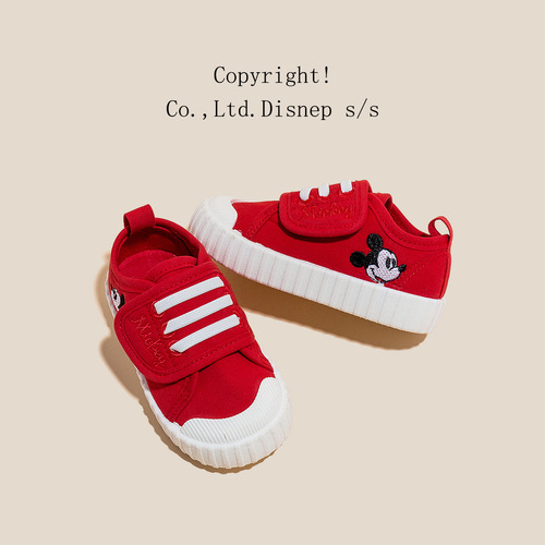 Disney baby toddler shoes, soft surface, soft bottom, breathable canvas shoes for boys, cartoon Mickey, toe-toe anti-kick shoes for girls