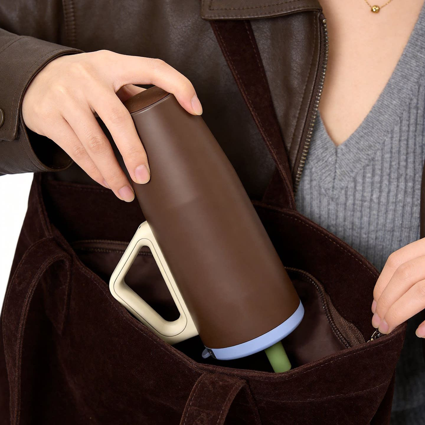 대용량 손잡이 빨대 텀블러 1100ml 스테인리스 보온 보냉컵