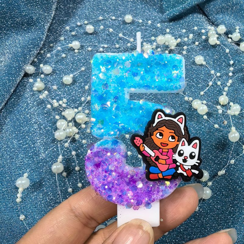 跨境盖比的娃娃屋卡通图案数字蜡烛生日蛋糕装饰派对甜品台摆件插|undefined