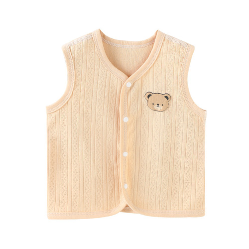 Infant thin vest for spring and autumn children, Class A pure cotton boneless cardigan for men and girls, base top, inside and outside, solid color
