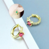 Cute small golden earrings, shiny zirconium, European style, internet celebrity