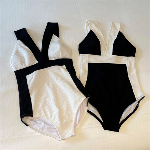 Cross-border wholesale swimwear  new bikini Korean version sexy black and white stitching slimming one-piece swimsuit for women