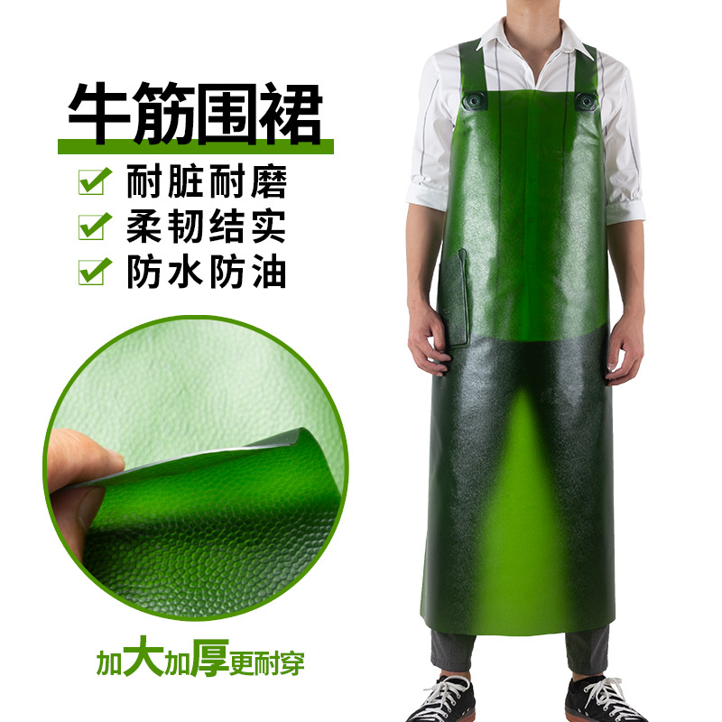 Engrosado alargado delantal de tendón de carne impermeable a prueba de aceite de cuero suave acuático especial cocina fábrica de piedra matadero Mono para hombres