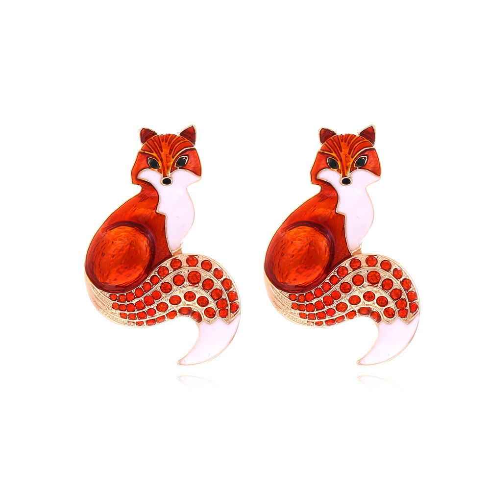 Ear Studs Classification 1 Pair Cartoon Style Fox Enamel Zinc Alloy Ear Studs