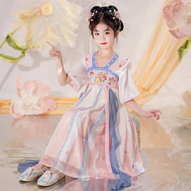 女童汉服中国风女宝宝短袖披肩连衣裙女孩公主裙刺绣唐装五一表演