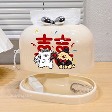 家用桌面双层纸巾架可爱卡通客厅卧室杂物收纳架内置弹簧抽纸盒
