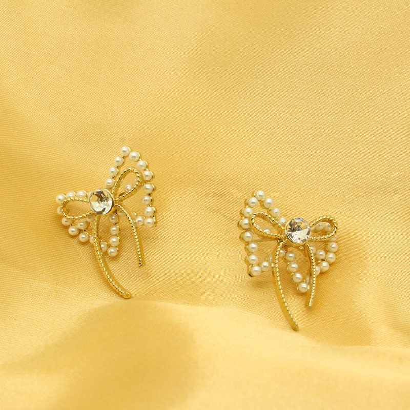 Boucles D&#39;oreilles En Alliage De Perles Bowknot De Corée display picture 4