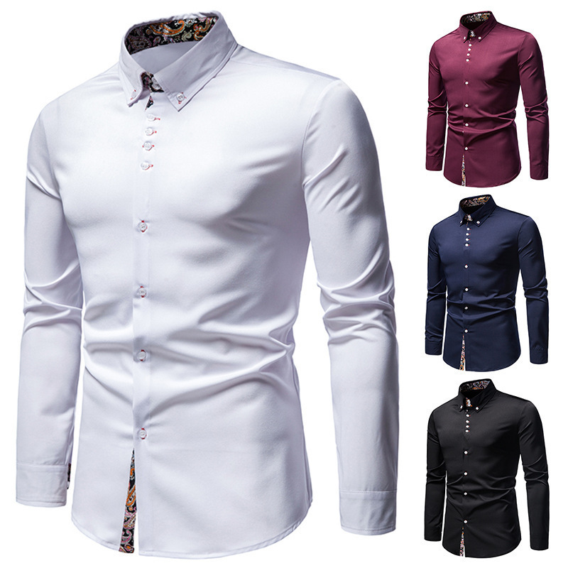 Amazon cross-border European size men's floral formal shirt, slim-fit casual printed long-sleeve button-up shirt Amazon cross-border European size men's floral formal shirt, slim-fit casual printed long-sleeve button-up shirt