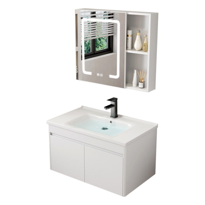Hotel cuarto de baño lavabo gabinete combinación pequeño apartamento mueble de baño integrado de cerámica montado en la pared lavabo mesa de lavado