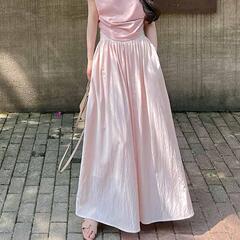 スポットピンクのフランスの優しい気質ハイウエストスカート妖精の森甘いスカートロングスカート女性の夏のエレガントな百