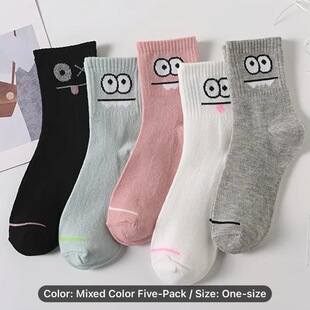 R 37828 Black White Smiley Stripe Socks �ڰ�ЦĘ�l�y�m