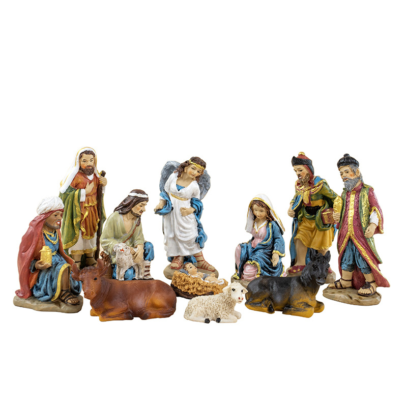 Artesanía de resina transfronteriza Creativa Natividad Grupo de pesebre Serie Estatuas 11 Decoraciones Regalos
