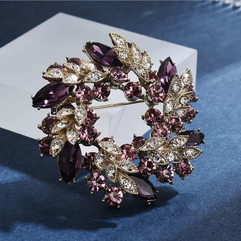 Brooch pin, light‑luxury crystal wreath, multicolor and K9 crystal options