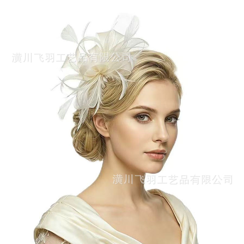 Amazon Feather Headpiece Brooch Clip Dual-Use Hair Accessory Headwear Mesh Ball Party Performance Horse Racing Club Hat