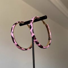 芭比粉色豹纹大圈圈耳环女甜酷时尚耳圈独特小众设计百搭气质耳饰
