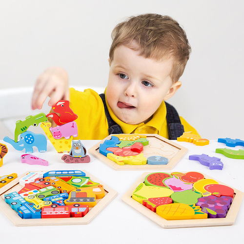 Children's wooden creative puzzles intellectual enlightenment cognitive animal transportation fruit baby early education educational building block toys