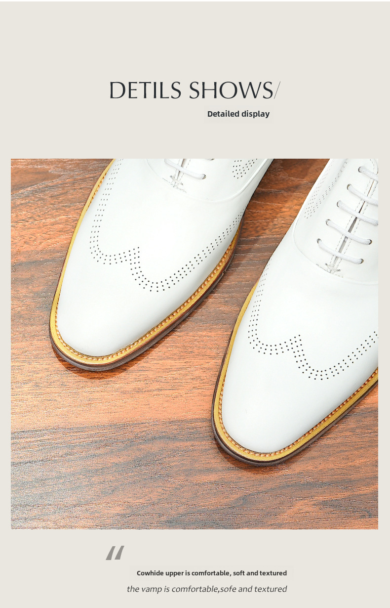 Britiske brogues udskårne herresko i ægte læder, hvide bryllupsbrudepigesko, bryllupsbrudgomssko, herresko i læder, afslappet business-stil_voghion.com