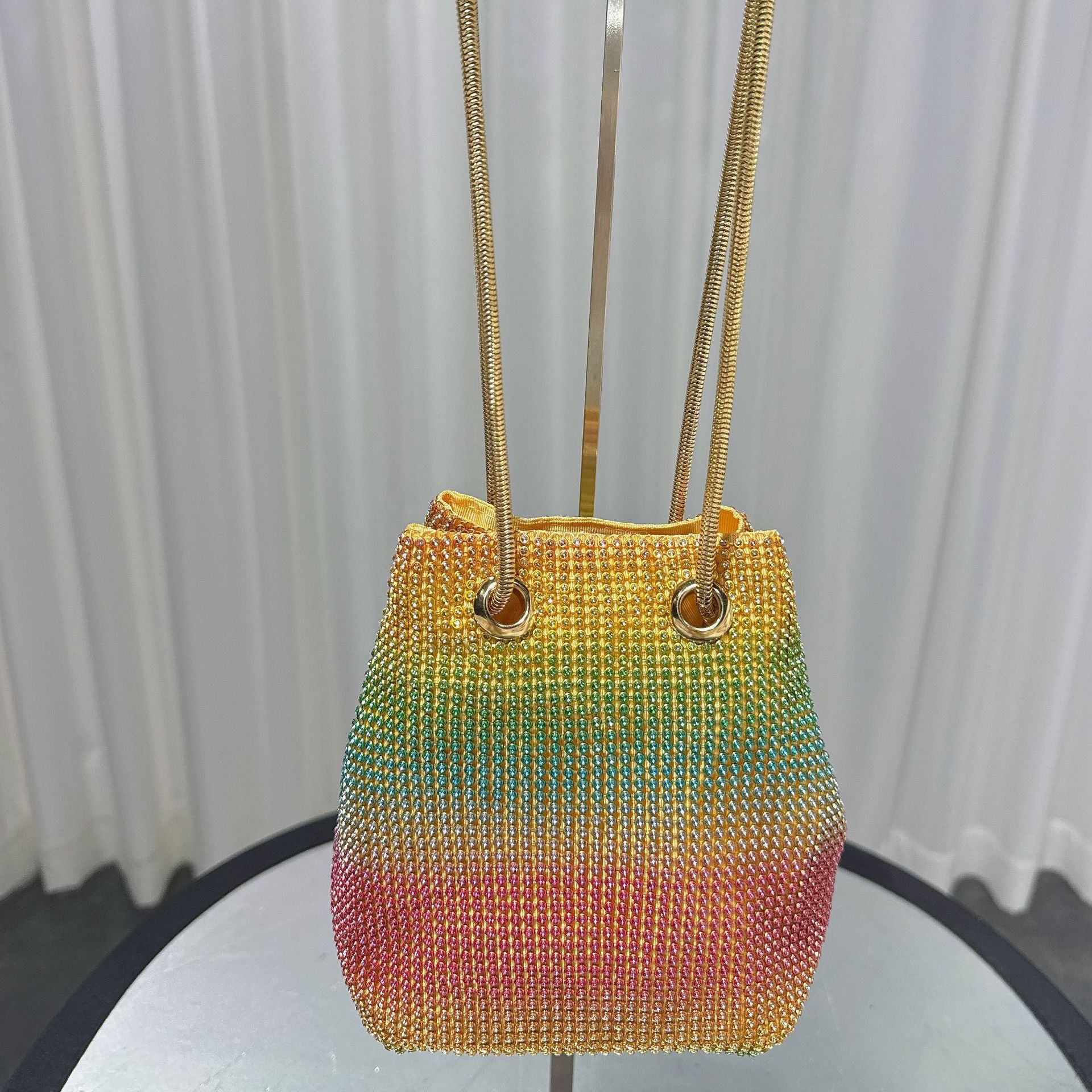 Cross-Border New Fashion Bucket Bag, Rhinestone Evening Clutch For Banquets And Formal Dresses, Trendy Women's Handheld Evening Bag - Thumbnail 7