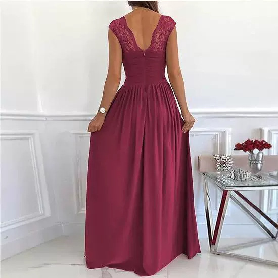 Vestido de noche de banquete de comercio exterior 2025 nuevo vestido de noche de moda de encaje profundo en V