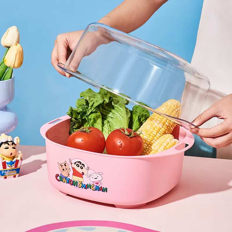 蜡笔小新双层洗菜篮家用沥水篮客厅塑料果蔬滤水菜篓厨房洗菜盆