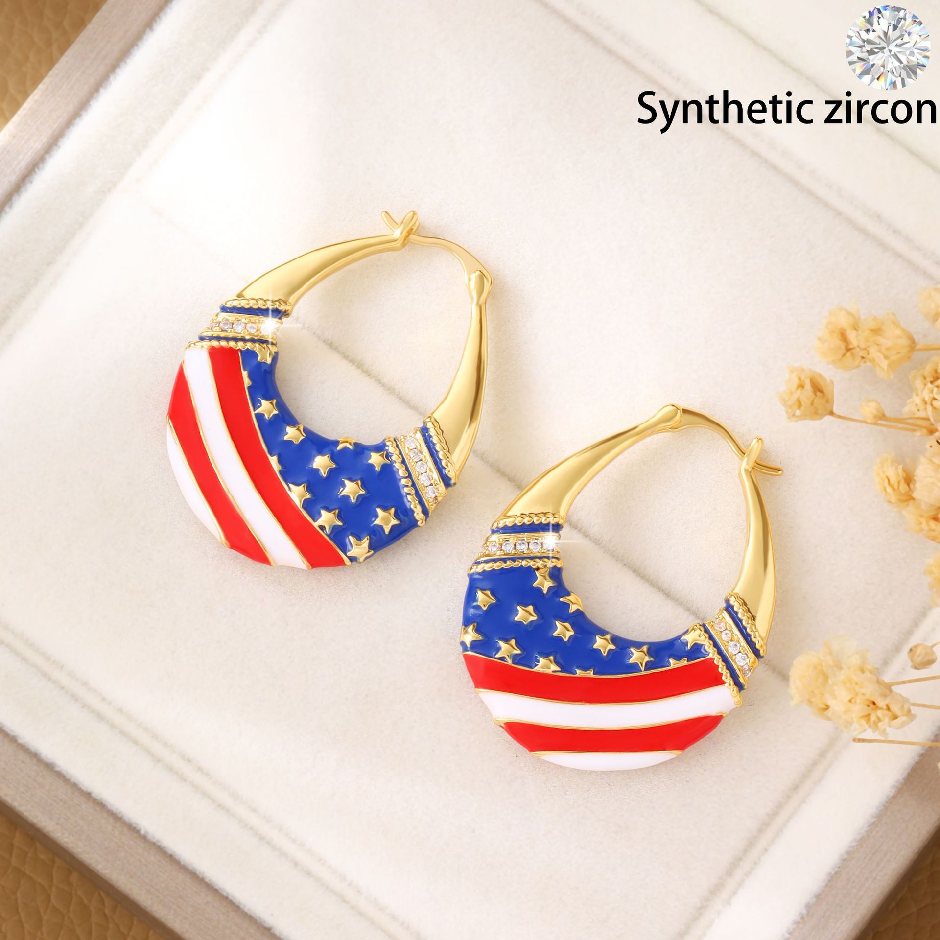 跨境货源新款美国国旗个性耳环耳扣欧美热卖独立日节日耳饰潮批发