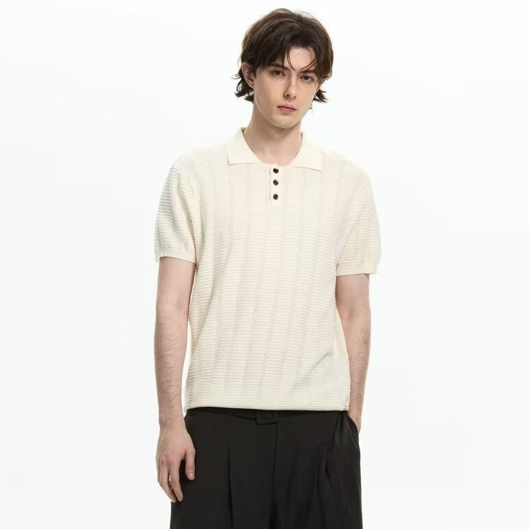 Polo camiseta de punto camiseta de manga corta camiseta de hombre solapa hueco textural viejo dinero viento hielo seda fábrica transfronteriza al por mayor