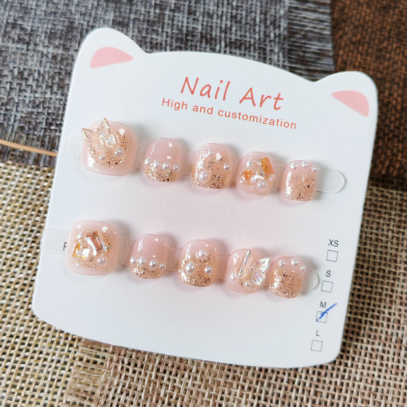Glitter Butterfly Children's Handmade Wearable Nails for Ages 3-6-11, Anti-Biting Nail Stickers for Kids, Cute Nail Stickers