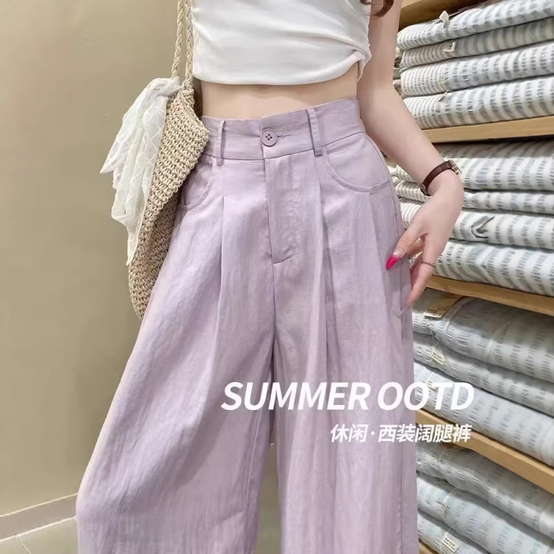 Purple Tencel Linen Wide-Leg Pants for Women, Summer 2026 New High-Waisted Slimming Casual Drapey Lazy Cotton-Linen Suit Pants Purple Tencel Linen Wide-Leg Pants for Women, Summer 2026 New High-Waisted Slimming Casual Drapey Lazy Cotton-Linen Suit Pants