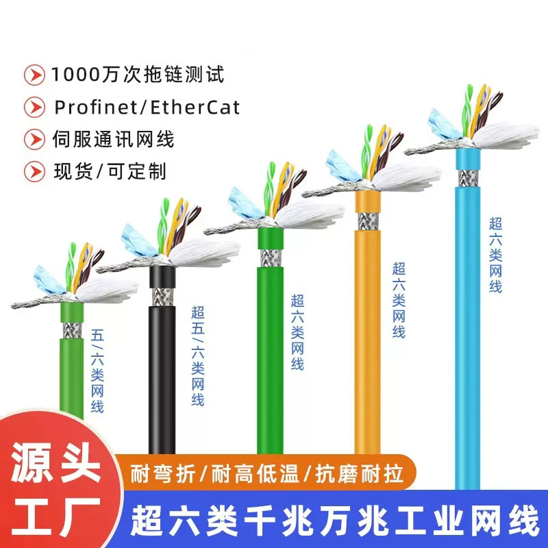 工厂工业高柔网线双屏蔽Profinet网线拖链千兆万兆高速cat6伺服机
