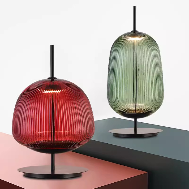 Nordic simple designer retro art ball decoration bedroom bedside lamp pleated spherical colored glass table lamp