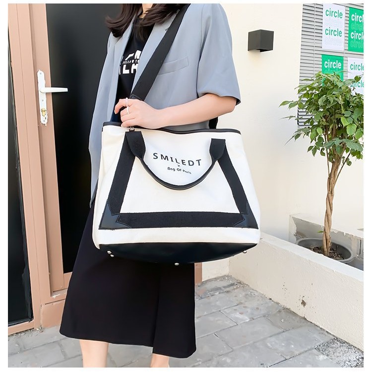 跨境女手拎包2021新款斜跨包大容量简约帆布单肩包手提托特包