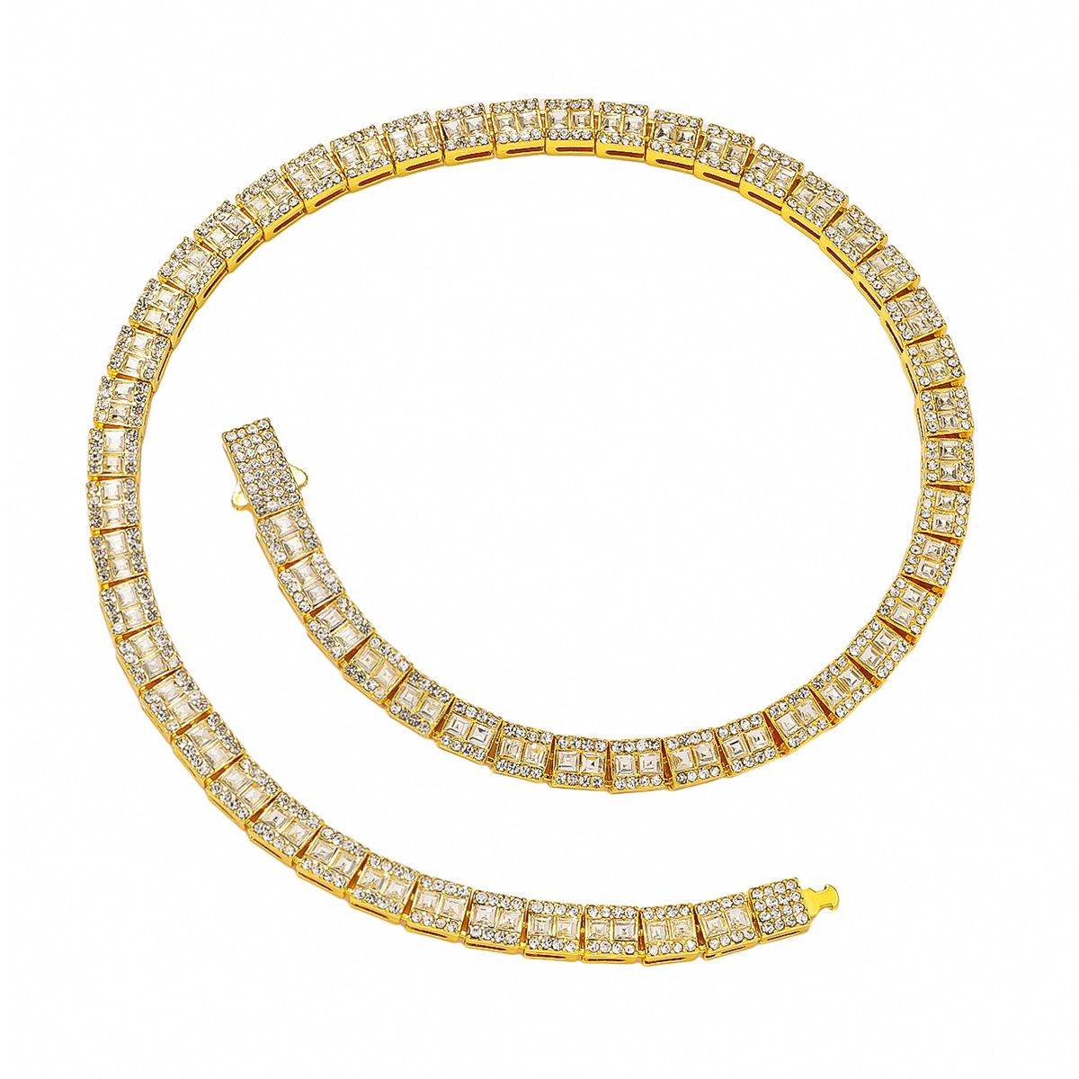 Men's Square Diamond Splicing Hip-hop Chain Necklace Gold Style_voghion.com