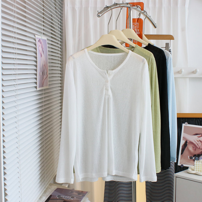 Relaxed Thin Semi-Transparent Long-Sleeved T-Shirt Sun Protection Clothing for Women Summer Loose Air-Conditioning Clothing Top See-Through Swimsuit Cover-Up Relaxed Thin Semi-Transparent Long-Sleeved T-Shirt Sun Protection Clothing for Women Summer Loose Air-Conditioning Clothing Top See-Through Swimsuit Cover-Up