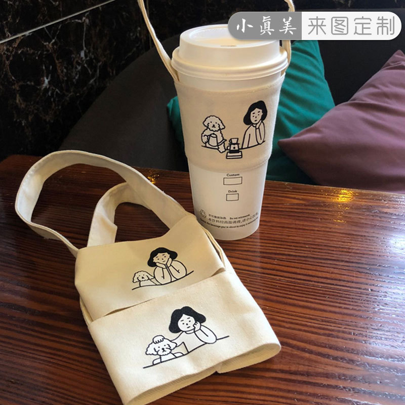 Suministro directo de fábrica mano leche té bolsa de lona taza de café cubierta pequeña bolsa en stock exquisita bebida portátil cubierta de la taza